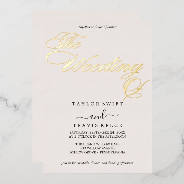 Delicate Gold Foil | Black Wedding  Invitation (Front/Back)