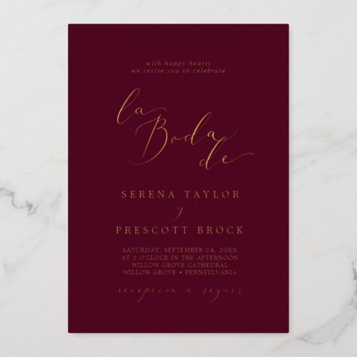 Delicate Gold Foil  Burgundy La Boda De Wedding Foil Invitation