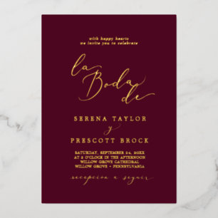 Delicate Gold Foil Burgundy La Boda De Wedding Invitation