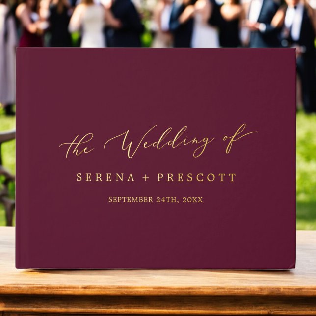 Delicate Gold Foil Burgundy Monogram Back Wedding Foil Guest Book (Delicate Gold Foil Burgundy Monogram Back Wedding Foil Guest Book)