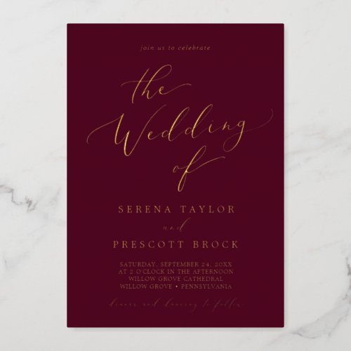 Delicate Gold Foil  Burgundy The Wedding Of Foil Invitation