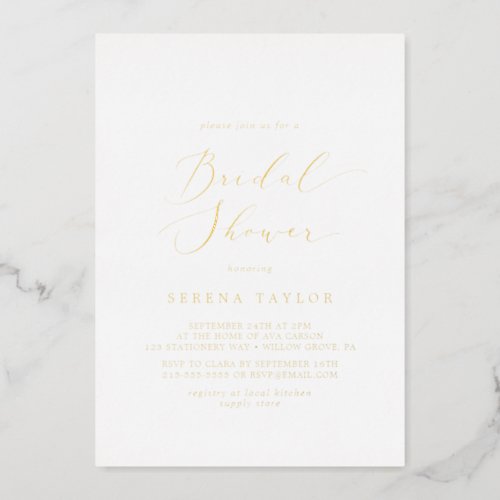 Delicate Gold Foil Calligraphy Bridal Shower Foil Invitation