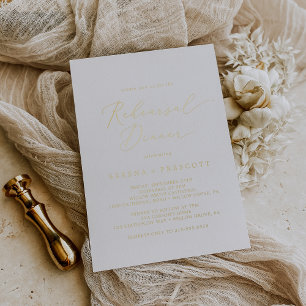 Delicate Gold Foil Calligraphy Rehearsal Dinner Invitation