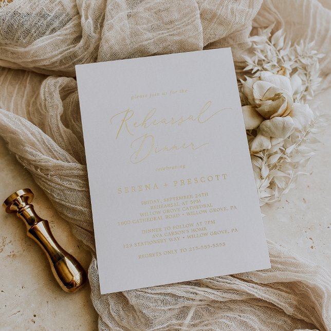 Delicate Gold Foil Calligraphy Rehearsal Dinner Invitation (Creator Uploaded)