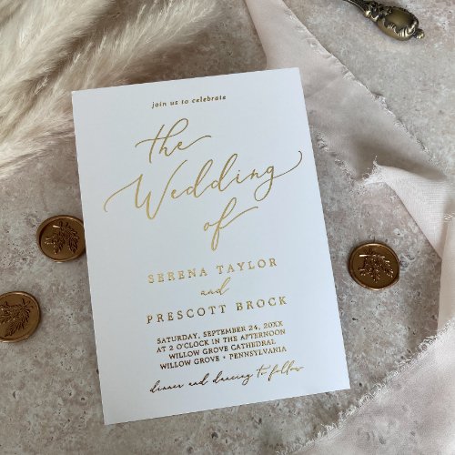 Delicate Gold Foil Calligraphy The Wedding Of  Foil Invitation