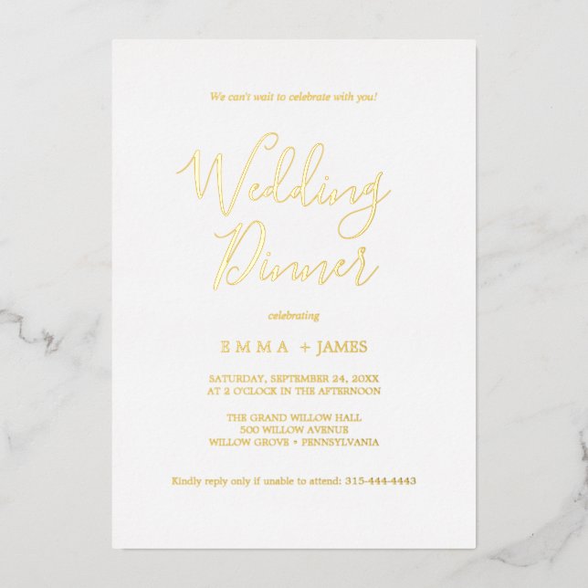 Delicate Gold Foil | Calligraphy Wedding Dinner  Invitation (Front)