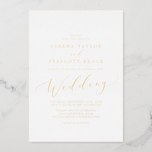 Delicate Gold Foil Calligraphy Wedding Foil Invitation
