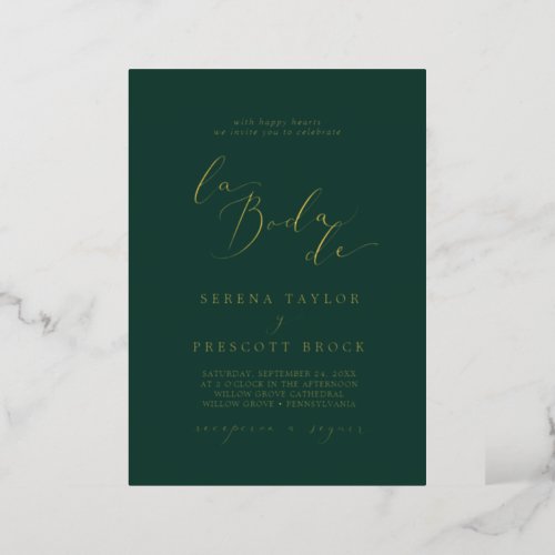 Delicate Gold Foil  Emerald La Boda De Wedding Foil Invitation