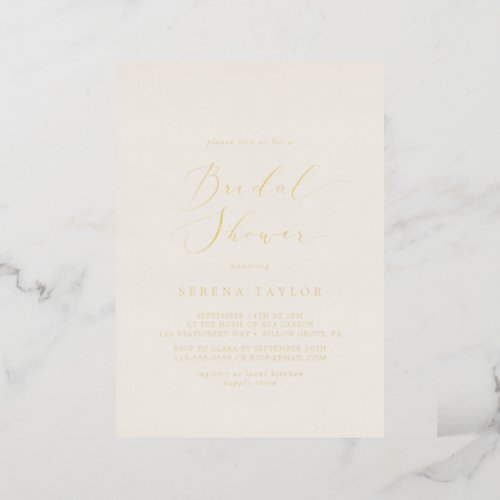 Delicate Gold Foil  Ivory Bridal Shower Foil Invitation