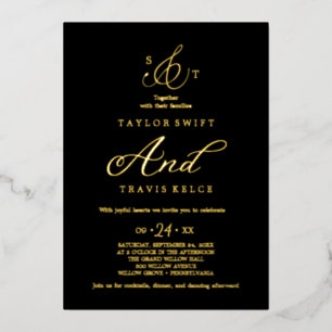 Delicate Gold Foil   Ivory Formal Monogram Wedding Invitation