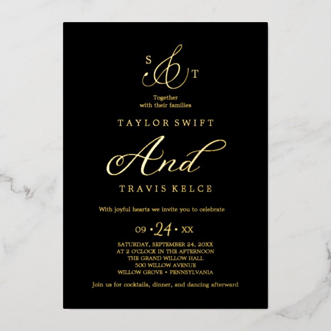 Delicate Gold Foil | Ivory Formal Monogram Wedding Invitation (Front)