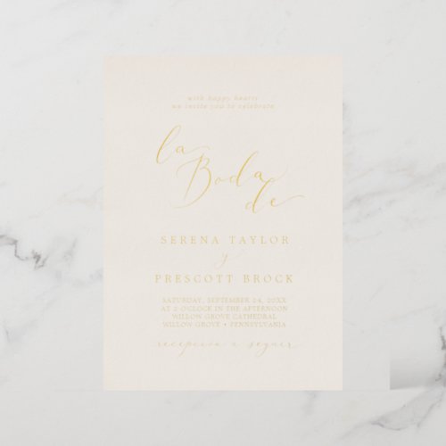 Delicate Gold Foil  Ivory La Boda De Wedding Foil Invitation