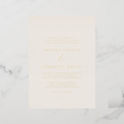 Delicate Gold Foil  Ivory Traditional Wedding Foil Invitation