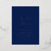 Delicate Gold Foil | Navy Blue Bridal Shower Foil Invitation (Standing Front)