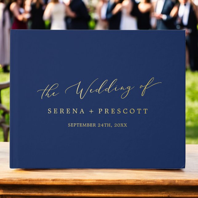 Delicate Gold Foil Navy Blue Monogram Back Wedding Foil Guest Book (Delicate Gold Foil Navy Blue Monogram Back Wedding Foil Guest Book)