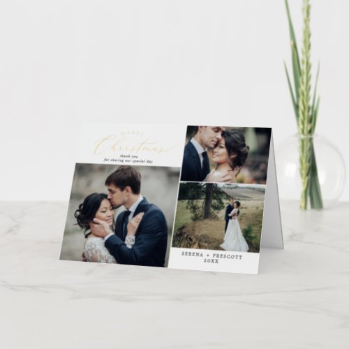 Delicate Gold Foil Wedding Photo Thank You Foil Holiday Card