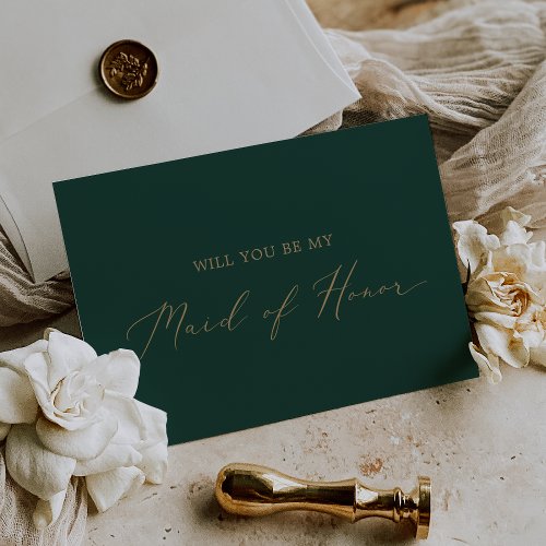 Delicate Gold Green Maid of Honor Proposal Card