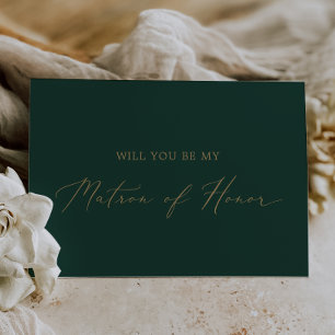 Delicate Gold Green Matron of Honor Proposal Card
