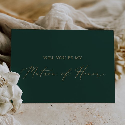 Delicate Gold Green Matron of Honor Proposal Card
