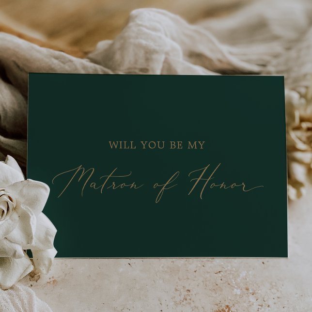 Delicate Gold Green Matron of Honor Proposal Card (Creator Uploaded)