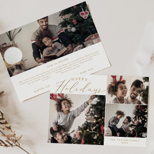 Delicate Gold Happy Holidays 4 Photo Newsletter Holiday Card