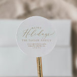 Delicate Gold Happy Holidays Return Address Classic Round Sticker<br><div class="desc">These delicate gold happy holidays return addressstickers are perfect for a modern holiday card or invitation envelope. The romantic minimalist design features lovely and elegant champagne golden yellow typography on a white background with a clean and simple look.</div>