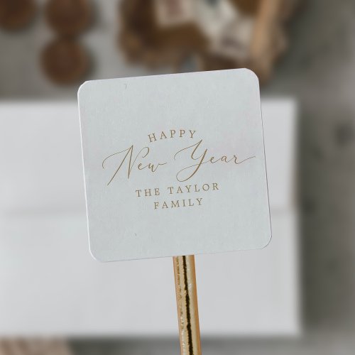 Delicate Gold Happy New Year Holiday Gift Square Sticker