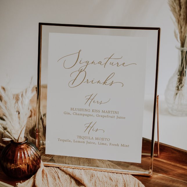 Delicate Gold His and Hers Signature Drinks Sign (Delicate Gold His and Hers Signature Drinks Sign)