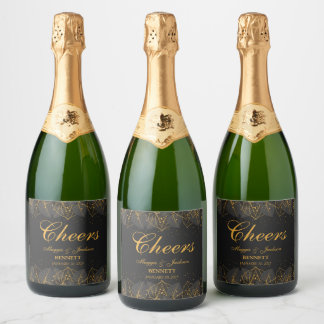 Delicate Gold Leaves Sparkling Wine Label