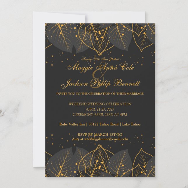 Delicate Gold Leaves Wedding Invitation (Front)