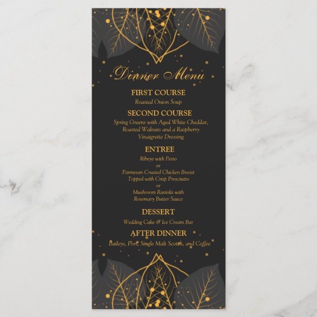Delicate Gold Leaves Wedding Menu (Front)