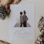 Delicate Gold Marry Christmas 1 Engagement Photo Holiday Card<br><div class="desc">This delicate gold marry Christmas 1 engagement photo holiday card is the perfect simple holiday greeting. The romantic minimalist design features lovely and elegant champagne golden yellow typography on a white background with a clean and simple look. The card reads "marry Christmas from the future mr and mrs". Personalize the...</div>