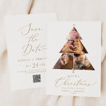 Delicate Gold Marry Christmas Tree Photo Holiday Save The Date<br><div class="desc">This delicate gold marry Christmas tree Photo holiday save the date card is the perfect simple holiday greeting. The romantic minimalist design features lovely and elegant champagne golden yellow typography on a white background with a clean and simple look. Personalize the front of the card with 4 photos, your names...</div>