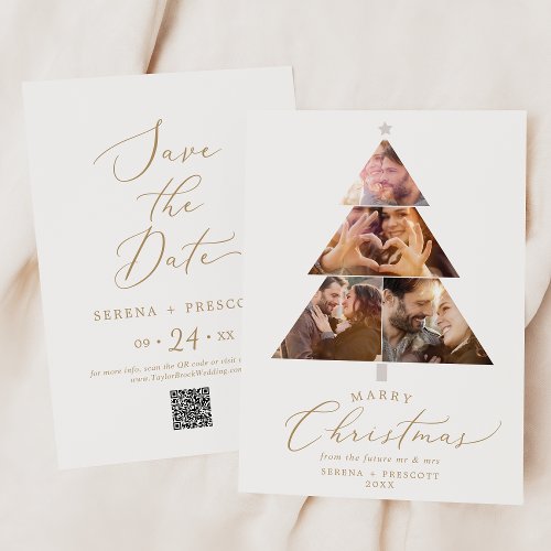 Delicate Gold Marry Christmas Tree Photo Holiday Save The Date