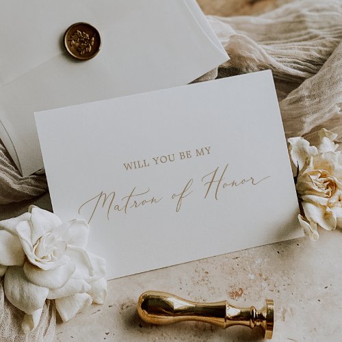 Delicate Gold Matron of Honor Proposal Card