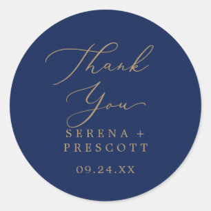 Delicate Gold Navy Thank You Wedding Favor Sticker