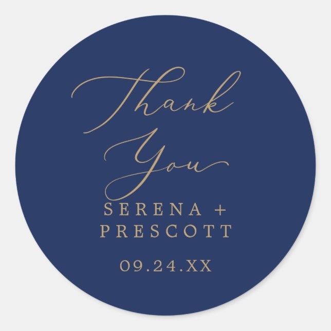 Delicate Gold Navy Thank You Wedding Favor Sticker (Front)