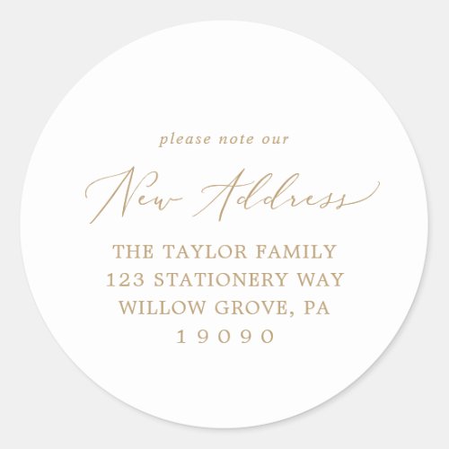 Delicate Gold Please Note Our New Address Envelope Classic Round Sticker