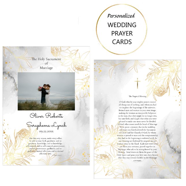 Delicate Gold Roses Catholic Wedding Prayer Card (Creator Uploaded)