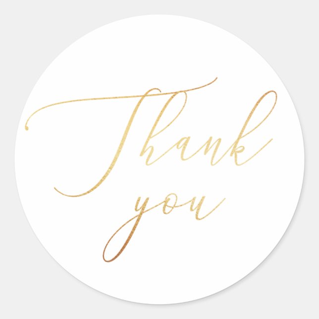 Delicate Gold Script Calligraphy Wedding Thank You Classic Round Sticker (Front)