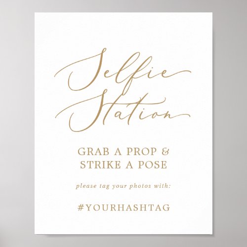 Delicate Gold Selfie Station Wedding Hashtag Sign