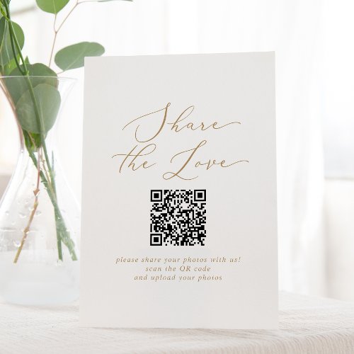 Delicate Gold Share The Love QR Code Wedding Pedestal Sign