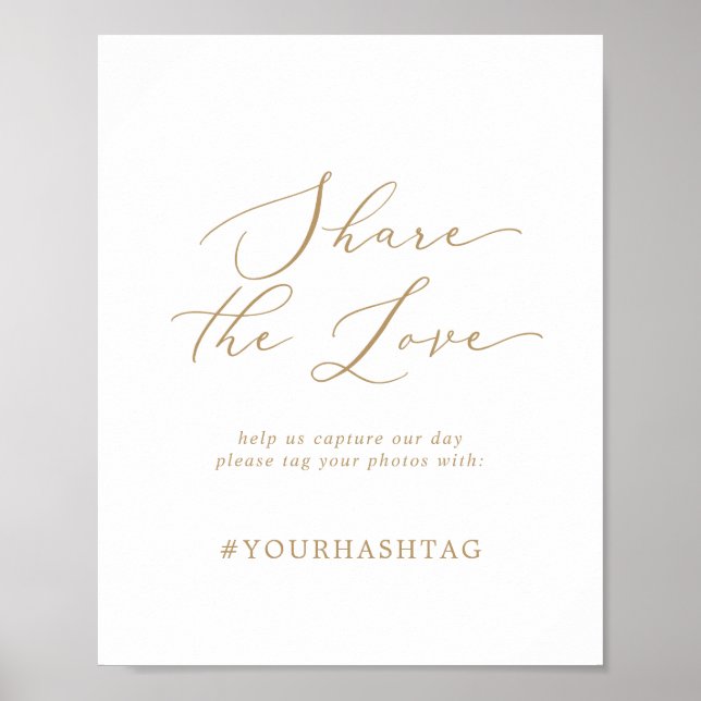 Delicate Gold Share The Love Wedding Hashtag Sign (Front)