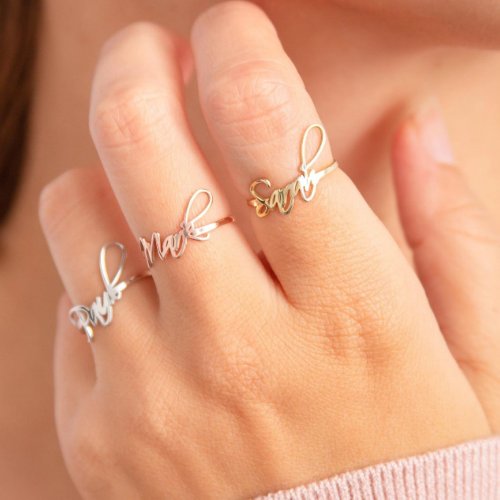 Delicate Gold Silver and Rose Gold Name Ring