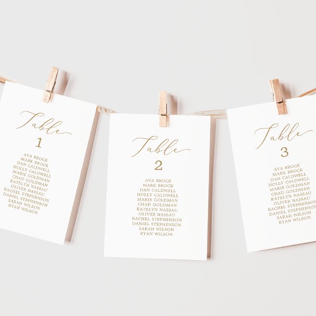 Delicate Gold Table Number Seating Chart Cards (Creator Uploaded)