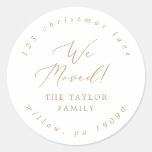 Delicate Gold We Moved Circular Return Address Classic Round Sticker