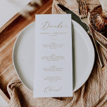 Delicate Gold Wedding Bar Drinks Menu<br><div class="desc">This delicate gold wedding bar drinks menu card is perfect for a modern wedding. The romantic minimalist design features lovely and elegant champagne golden yellow typography on a white background with a clean and simple look. This menu can be used for a wedding reception,  rehearsal dinner,  or any event.</div>
