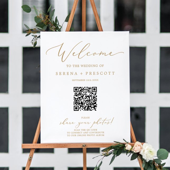 Delicate Gold Wedding Photo Album QR Code Welcome Foam Board (Creator Uploaded)