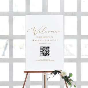 Delicate Gold Wedding Program QR Code Welcome Foam Board