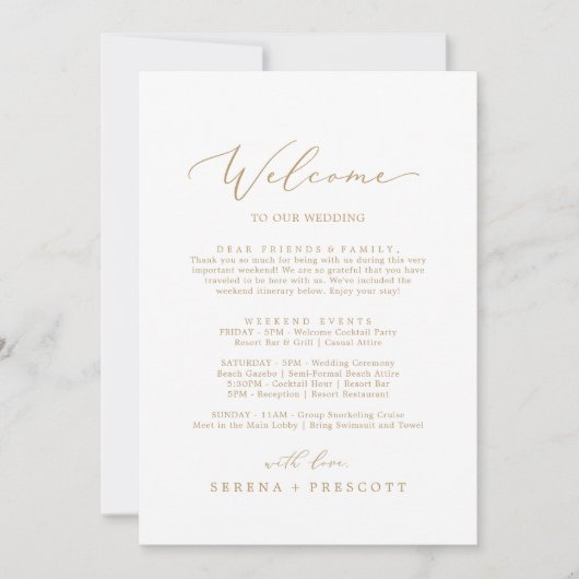 Delicate Gold Welcome Letter Itinerary & Map (Front)